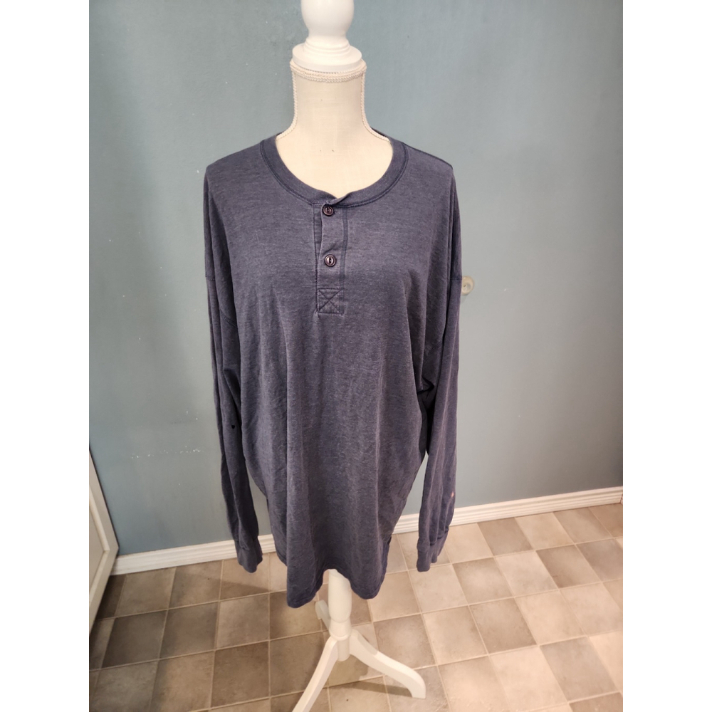 Hanes Beefy-T long sleeve quarter button up long horn T-shirt distressed grunge